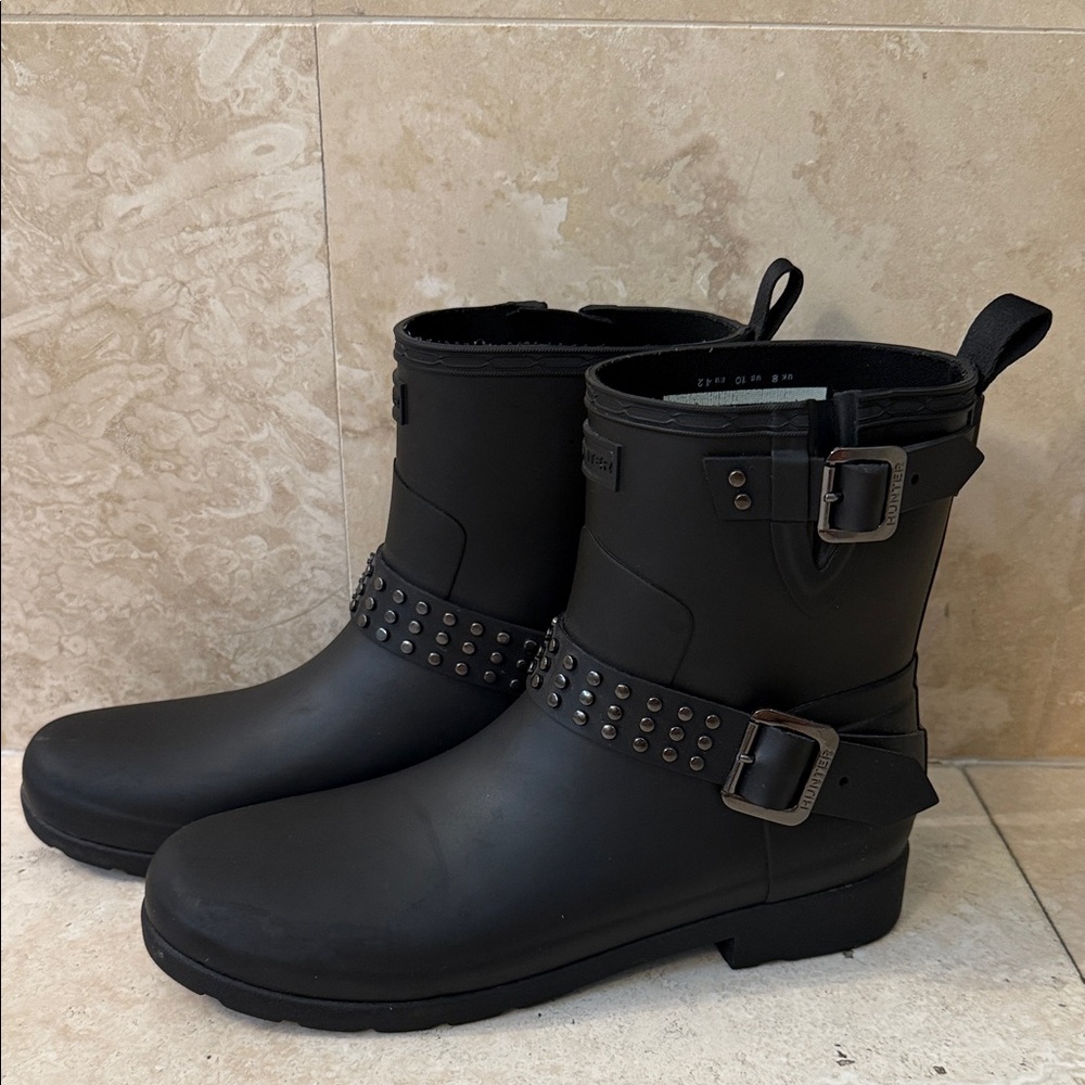 Hunter Black Ankle Boots with Studded Straps